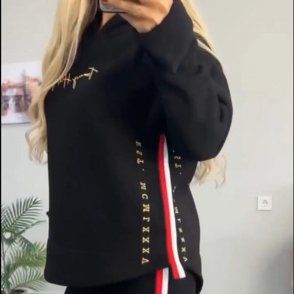 Casual Hoodie Top And Slim Fit Bottoms Set