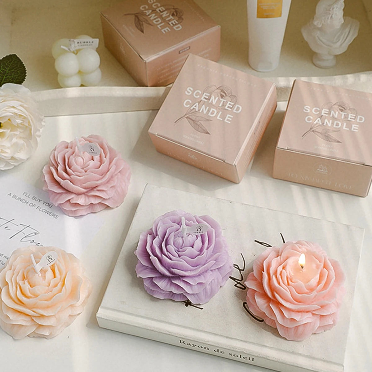 3D Peony Aromatic Candle Creative Flower Shape Aromatherapy Day Scented