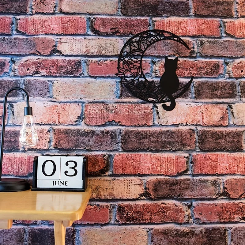Black Cat On The Moon Wall Pediments, Cat And Moon Metal Wall Decor, Black Cat Wall Sculpture For Cats Lover, Home Decor