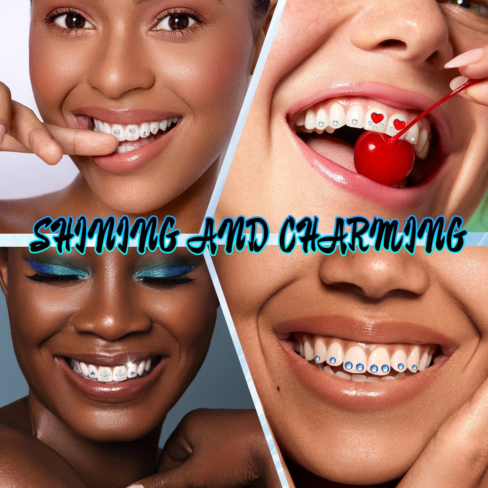 Dental Tooth Gems Kit DIY Crystal Diamond Ornament Secure Adhesive Various Shapes Color Teeth Jewelry Denture Teeth Decoration