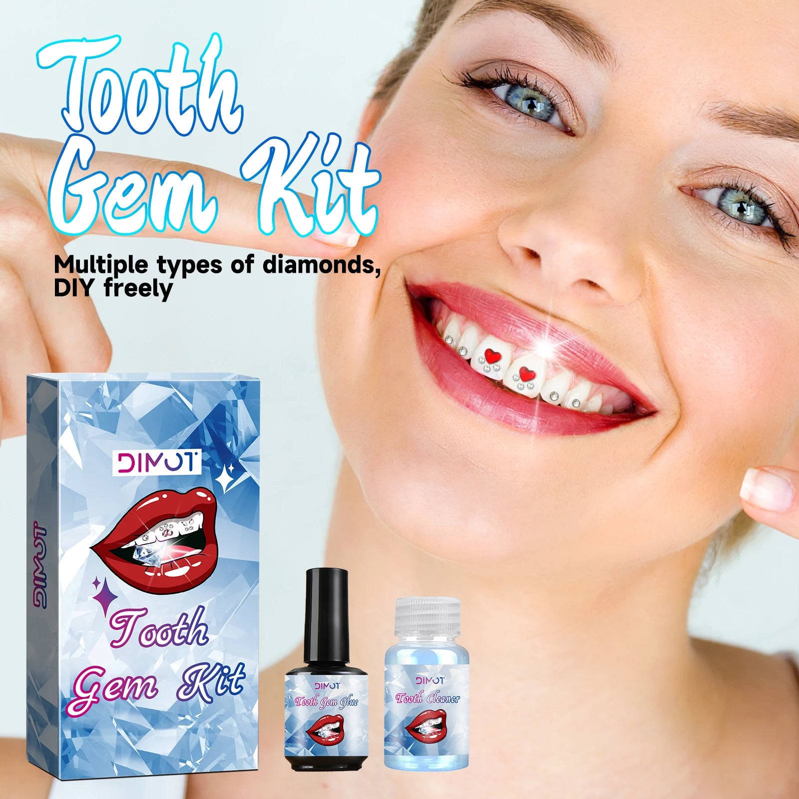 Dental Tooth Gems Kit DIY Crystal Diamond Ornament Secure Adhesive Various Shapes Color Teeth Jewelry Denture Teeth Decoration