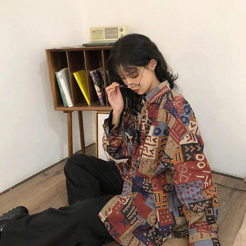 Vintage Harajuku Women Blouses Streetwear Oversized Korean Elegant Shirt Long Sleeve Female Y2K Casual Turn Down Collar Tops