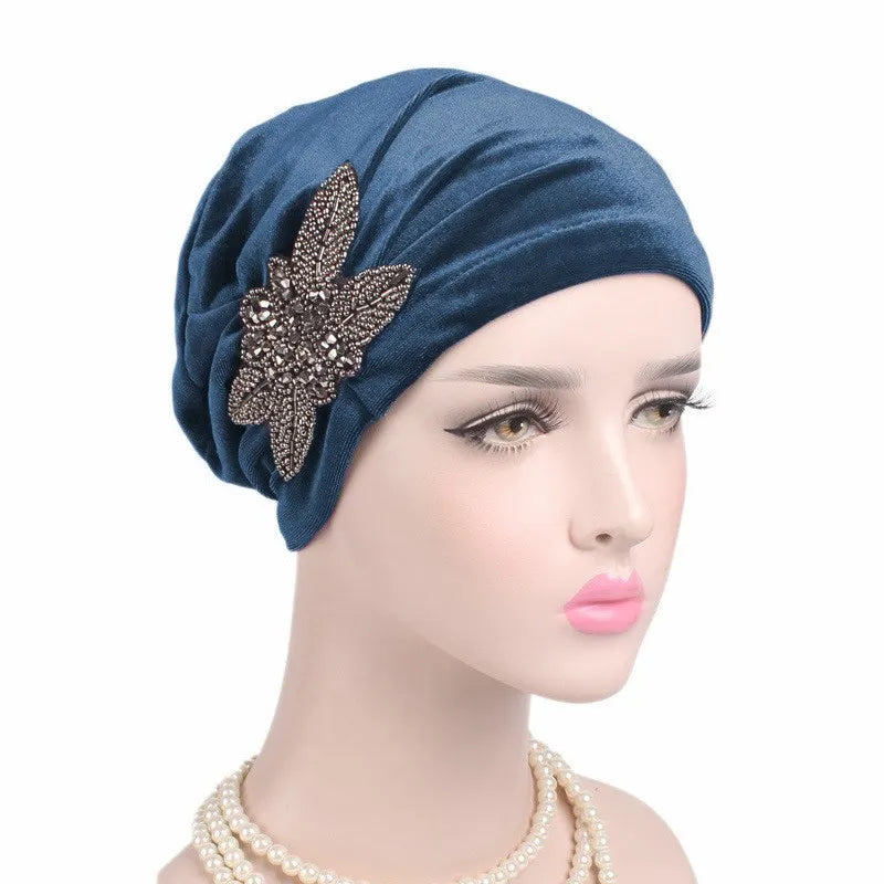 New Jewelry Velvet Turban Caps Muslim Rhinestone Hijab Scarf Bonnet Women Headband Turbans Islamic Wrap Head Scarves