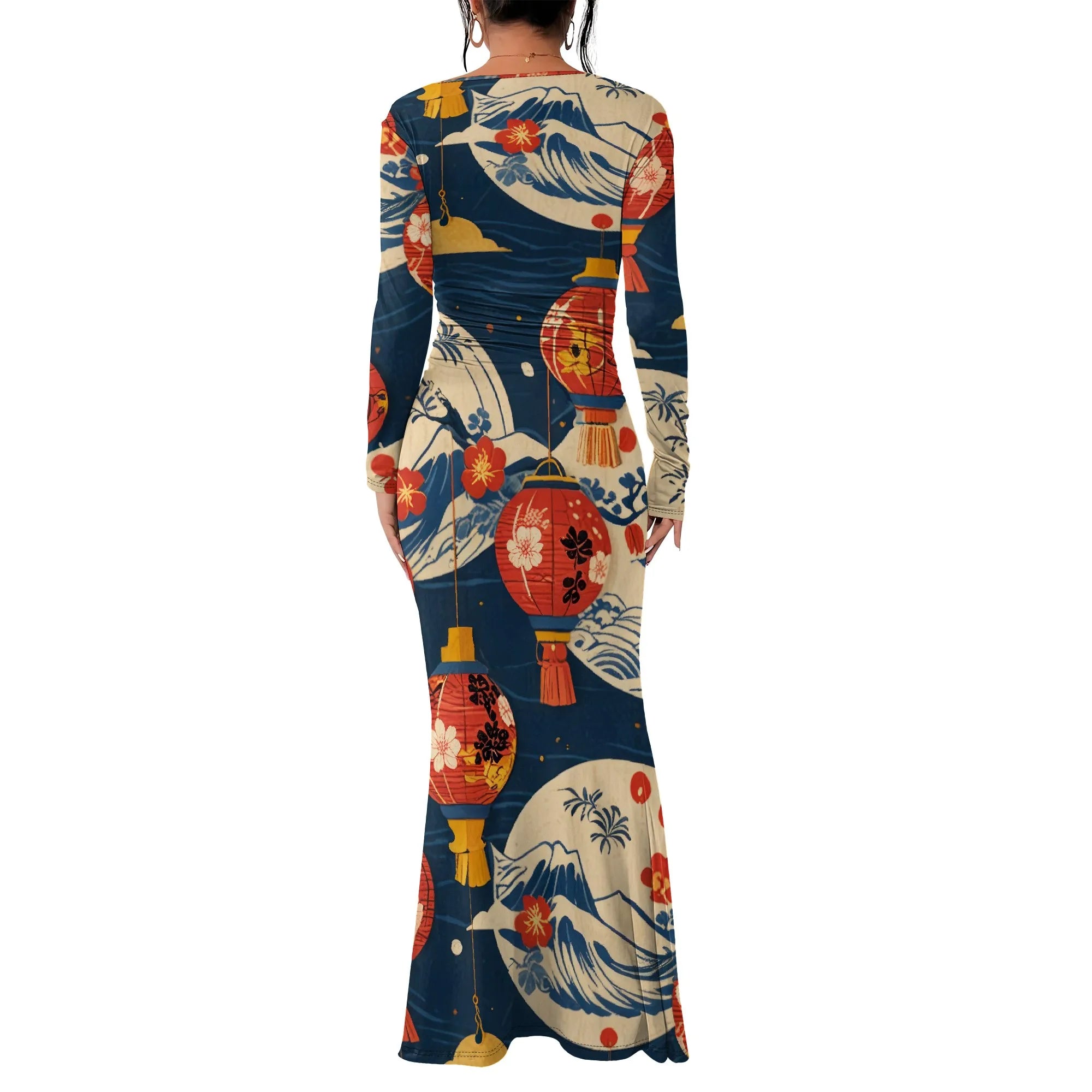 Women's  Casual Long Dresses Off Shoulder Long Sleeve Dress