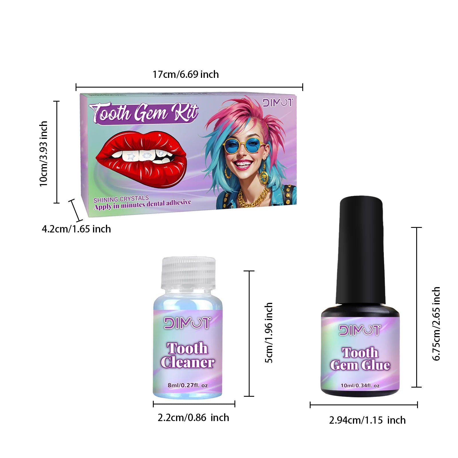 Tooth Gem Kit Tooth DIY Crystals Jewelry with Glue and Light Starter Tooth Gems Kit for Teeth Shining Temporary Teeth Crystal