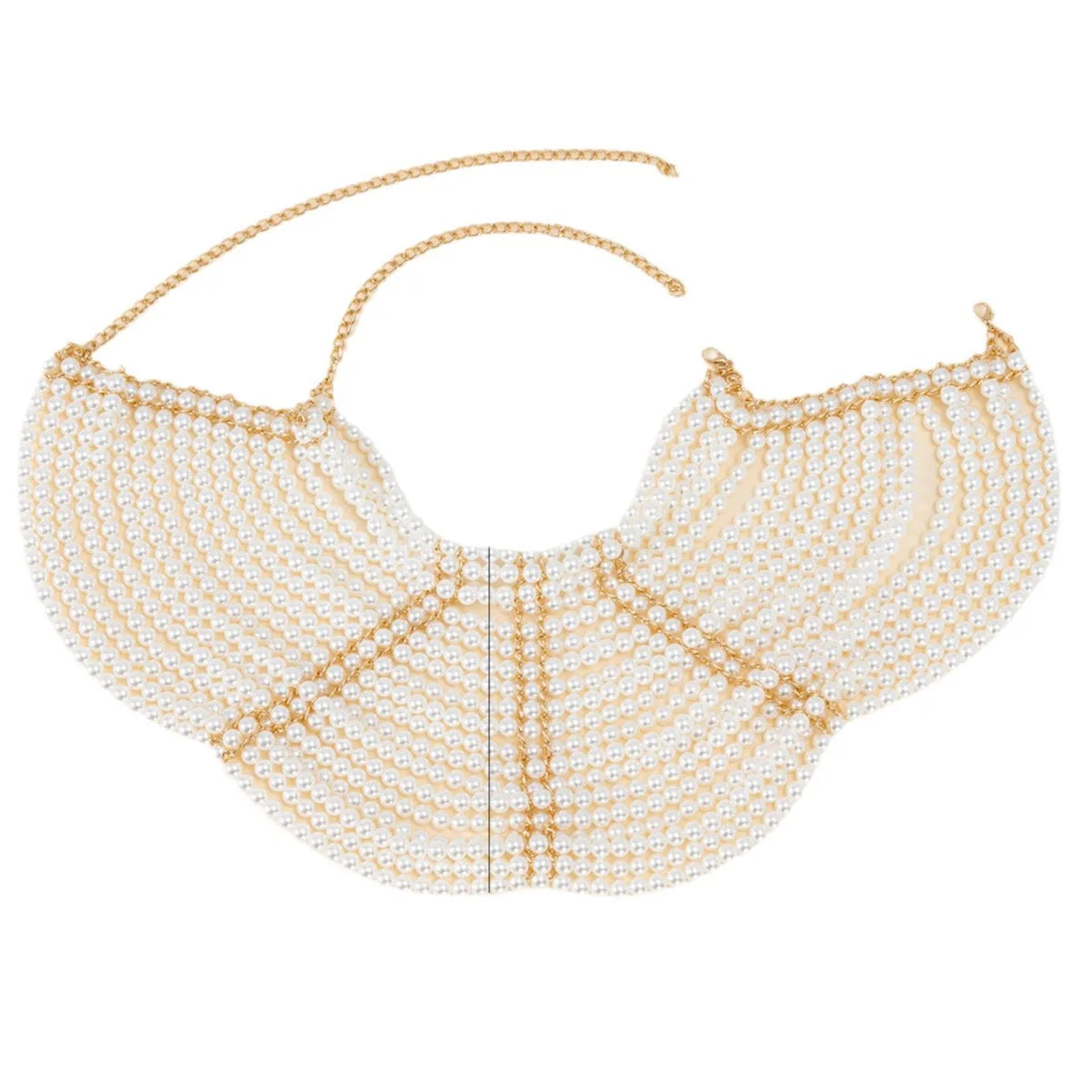 Luxury Ivory Plastic Pearls Woven Camisole Breast Chain Gown Dress Pearls Shoulder Chain Jewelry Party Night Clubwear Body Chain