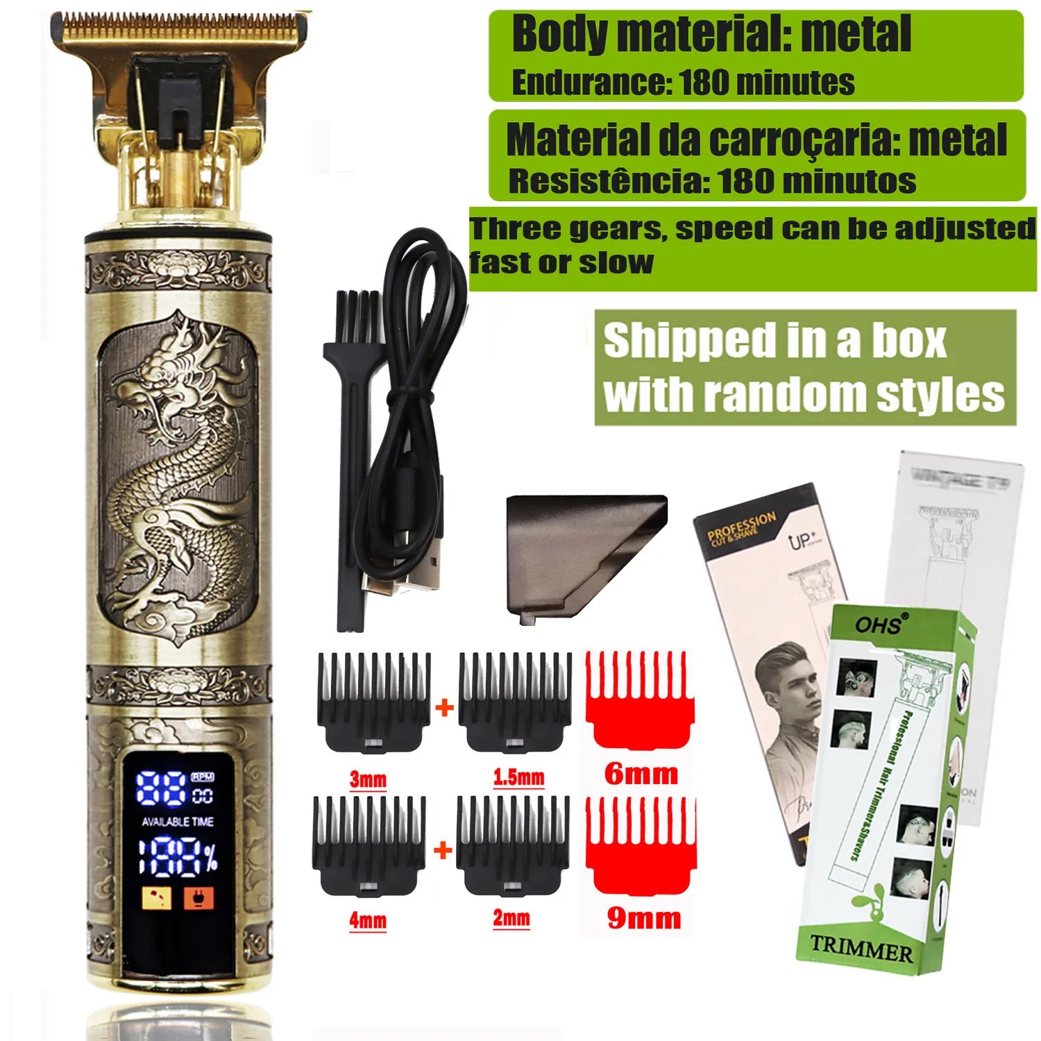 2025 T9 HairClipper Beard Shaving Body Hair Trimmer Clippers Electric Machine Men Haircut Machine 0mm Barber ShaverDragon Carved