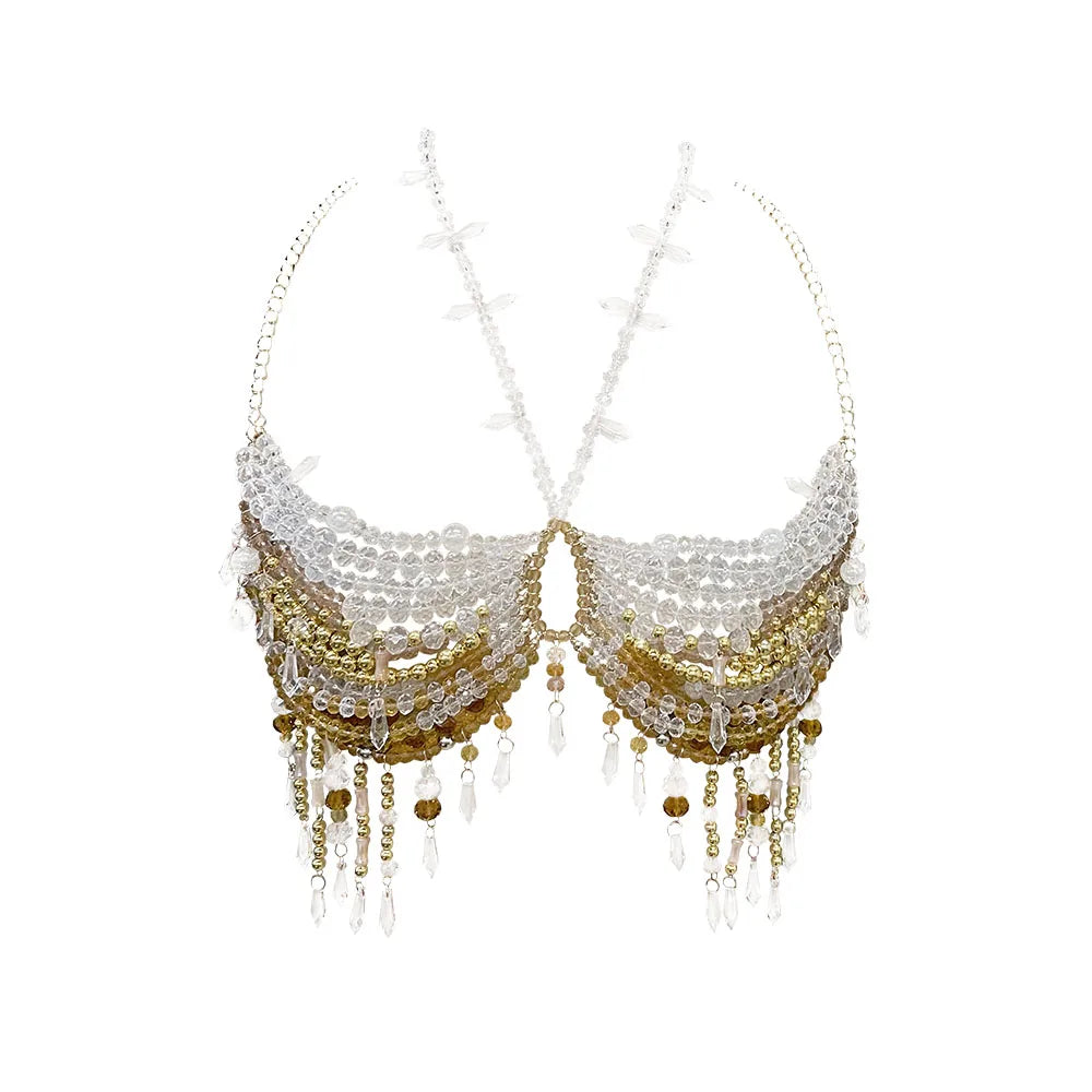 Handmade Bra Crystal  Transparent Hollow Tassel Jewelry Top Sexy Body Chain