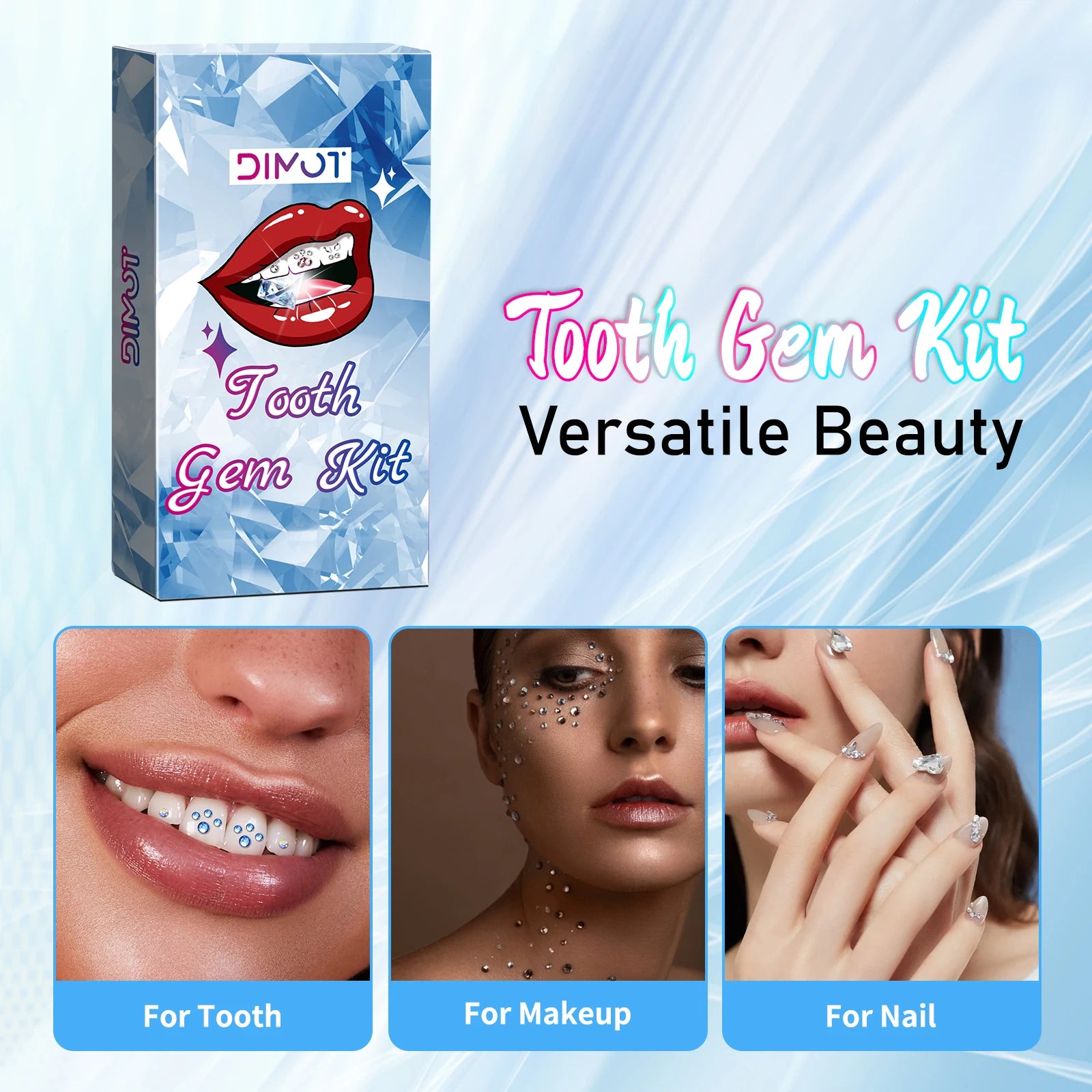 Dental Tooth Gems Kit DIY Crystal Diamond Ornament Secure Adhesive Various Shapes Color Teeth Jewelry Denture Teeth Decoration