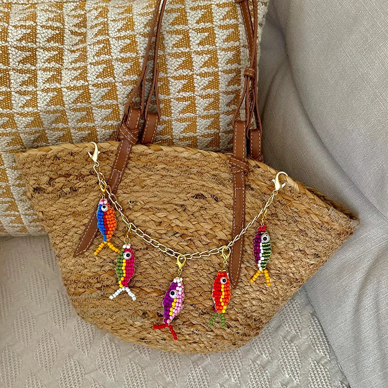 10pcs Colorful Bead Small Fish Pendant Keychain Phone Case Bag Charms Backpack