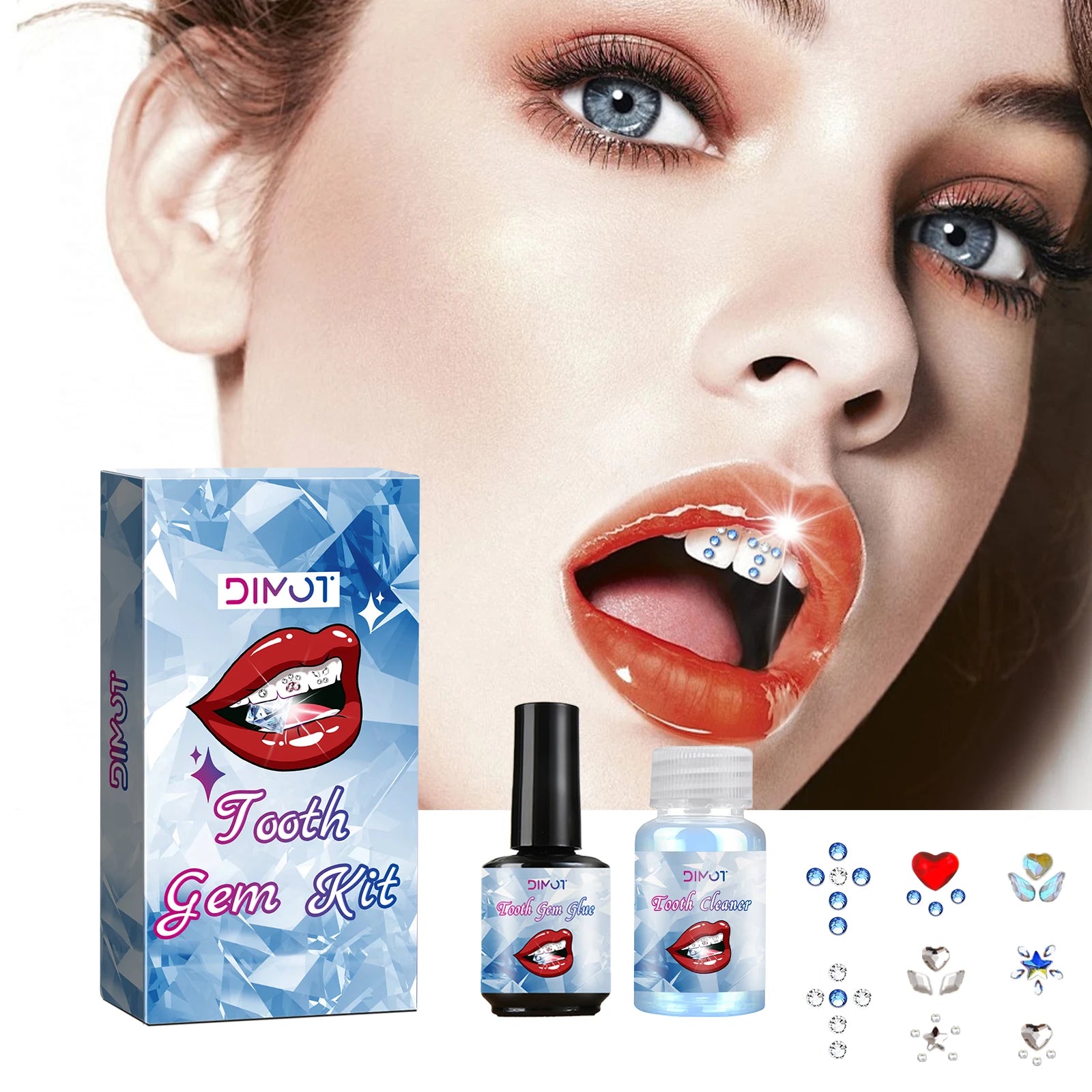 Dental Tooth Gems Kit DIY Crystal Diamond Ornament Secure Adhesive Various Shapes Color Teeth Jewelry Denture Teeth Decoration