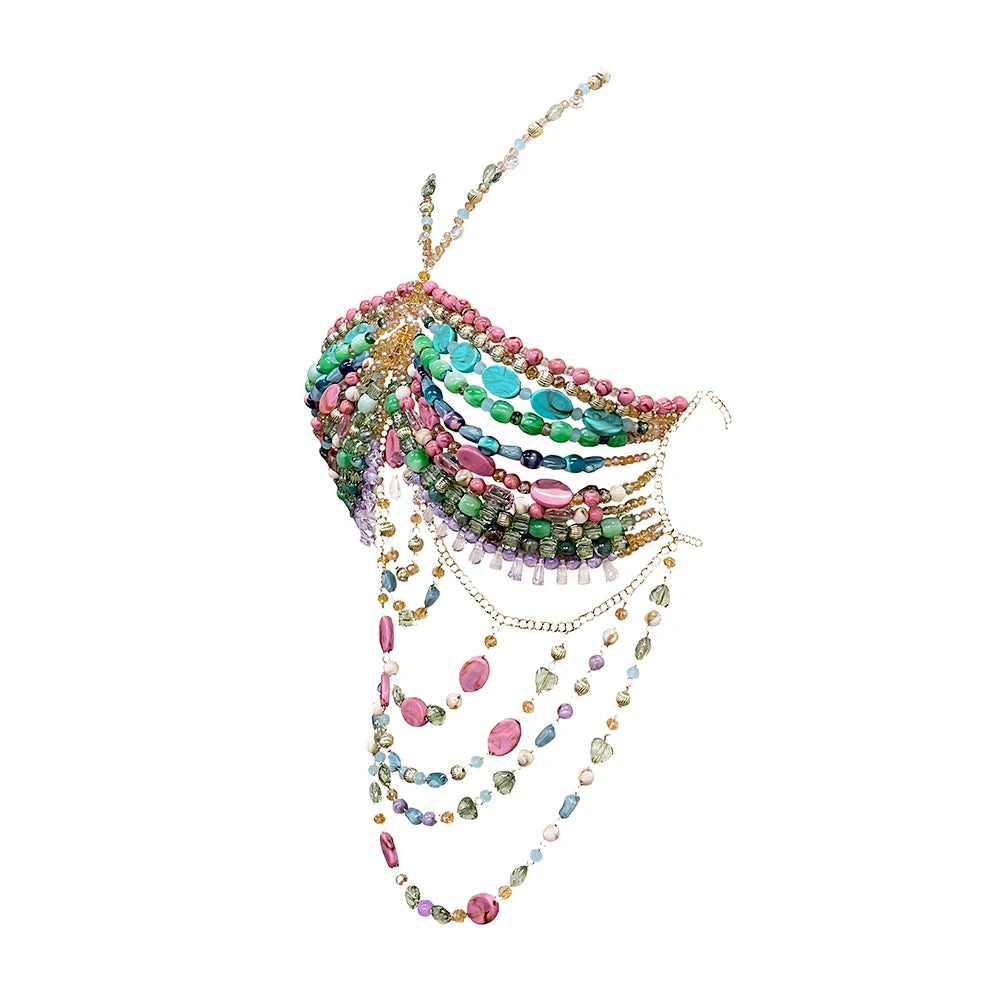 Celebrity TV Shows Red Carpet Colored Jewelry Bra Crystal Shiny Hollow Tassel Irregular Gem Handmade Beaded Acrylic Body Pearl