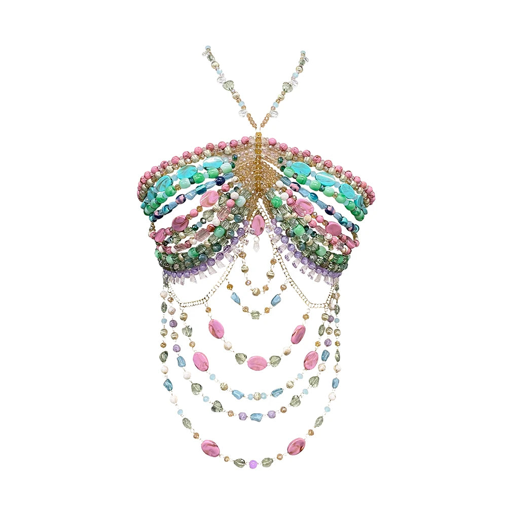 Celebrity TV Shows Red Carpet Colored Jewelry Bra Crystal Shiny Hollow Tassel Irregular Gem Handmade Beaded Acrylic Body Pearl