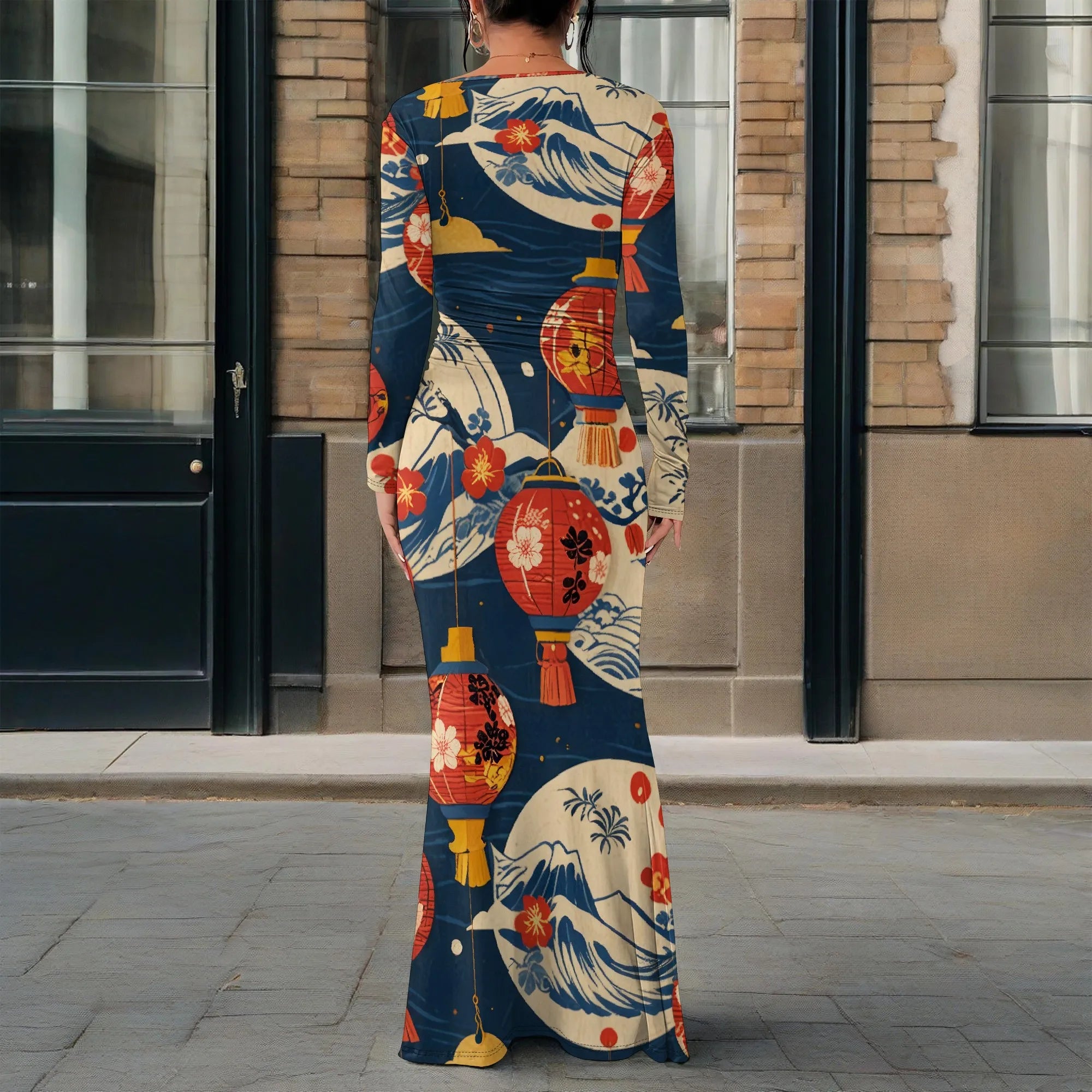 Women's  Casual Long Dresses Off Shoulder Long Sleeve Dress