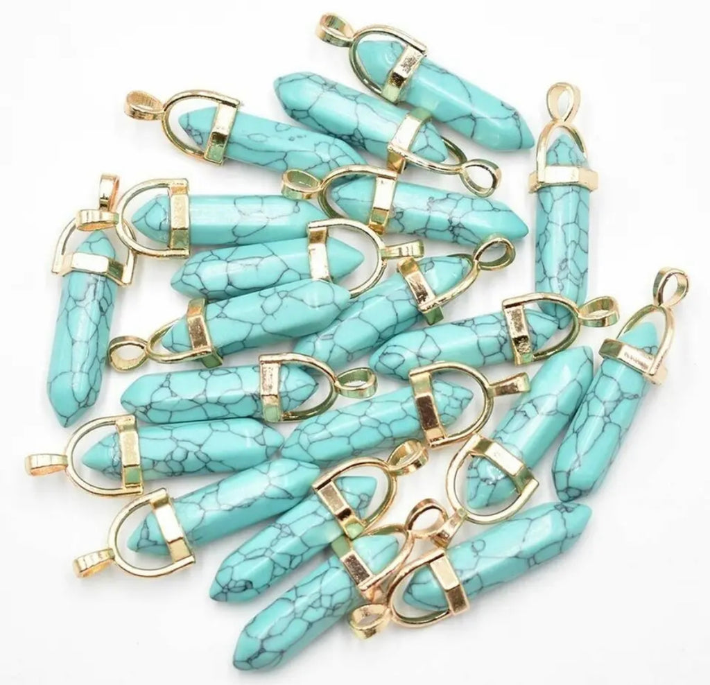 1pc Natural Turquoise Stone Hexagonal Column Pendant