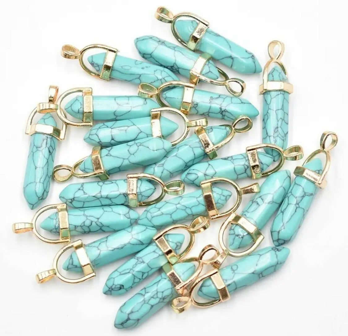 1pc Natural Turquoise Stone Hexagonal Column Pendant