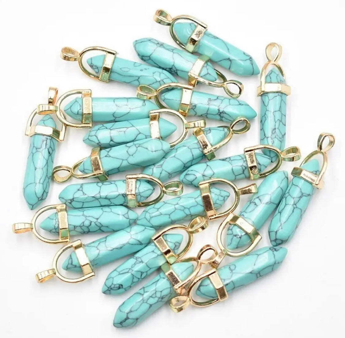 1pc Natural Turquoise Stone Hexagonal Column Pendant