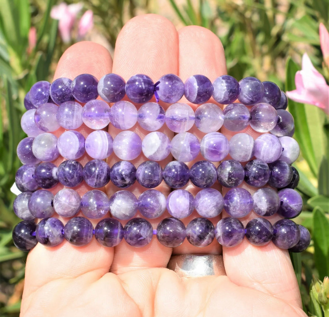 CHARGED Chevron Amethyst Crystal 8mm Bead Stretchy Bracelet