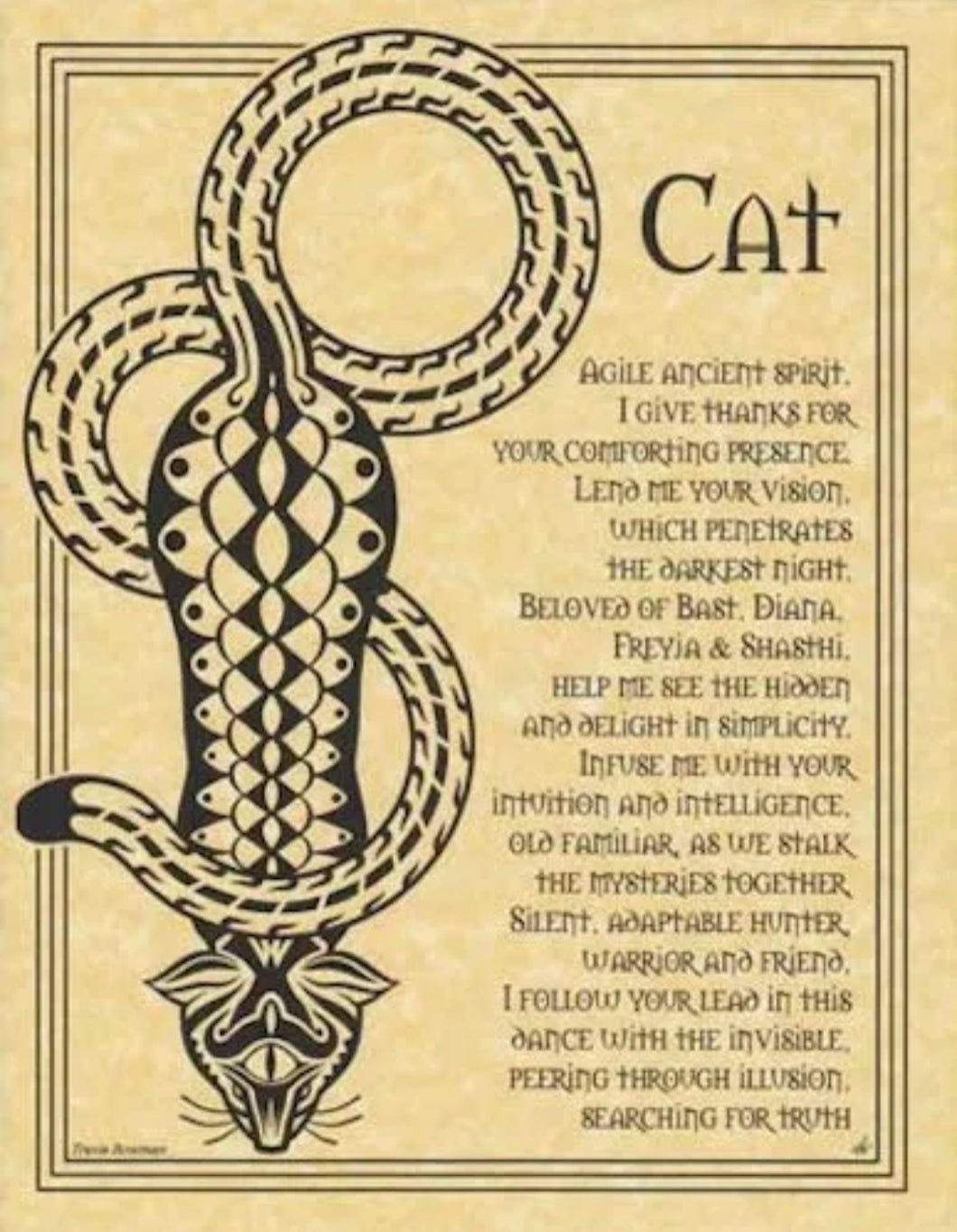 Cat Prayer Parchment-Like Page for Book of Shadows Page, Altar!