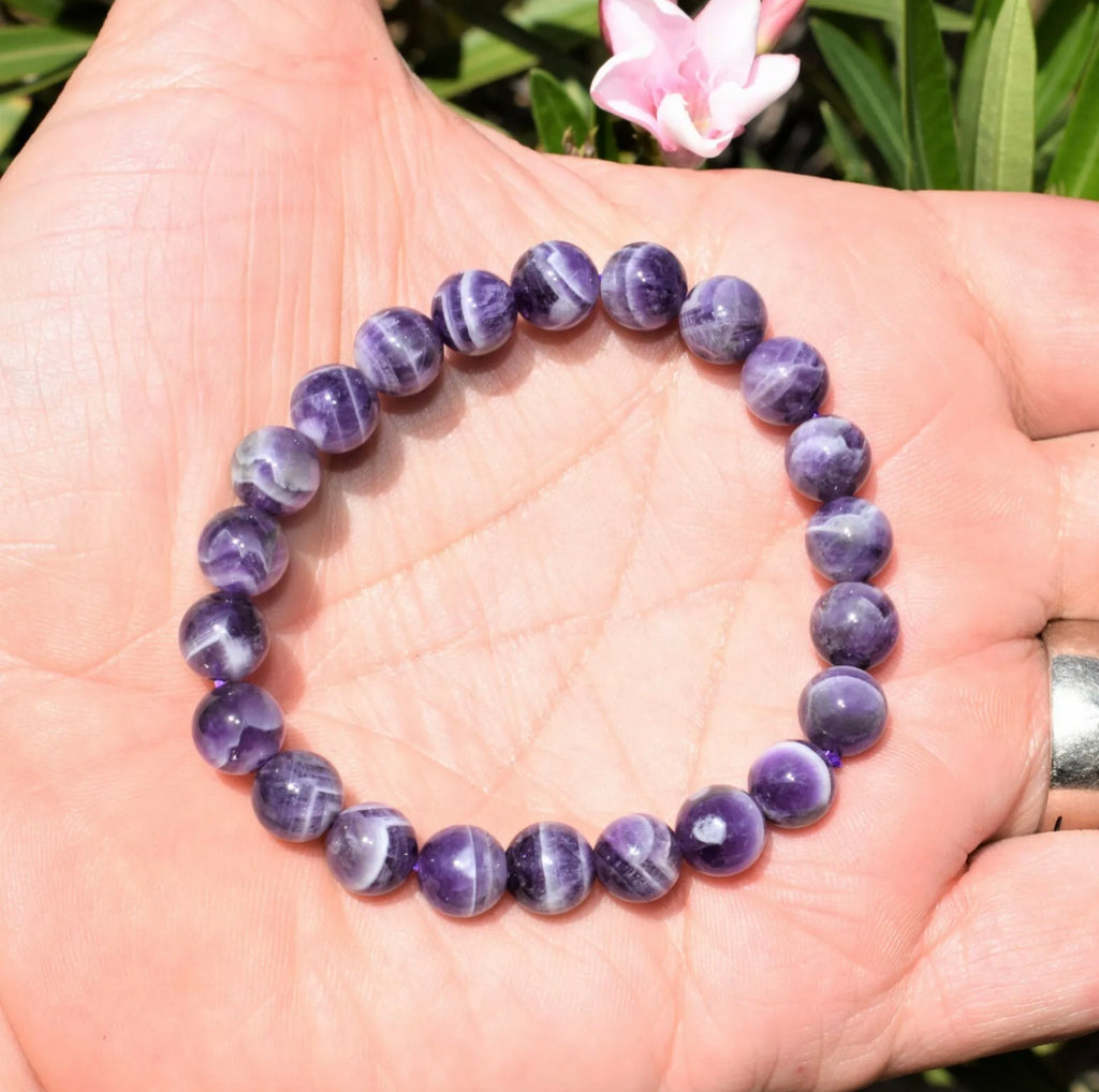 CHARGED Chevron Amethyst Crystal 8mm Bead Stretchy Bracelet
