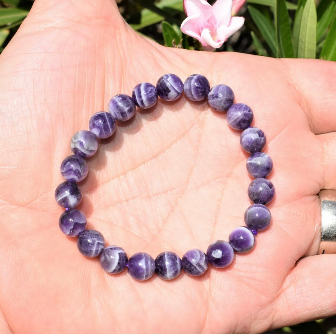 CHARGED Chevron Amethyst Crystal 8mm Bead Stretchy Bracelet