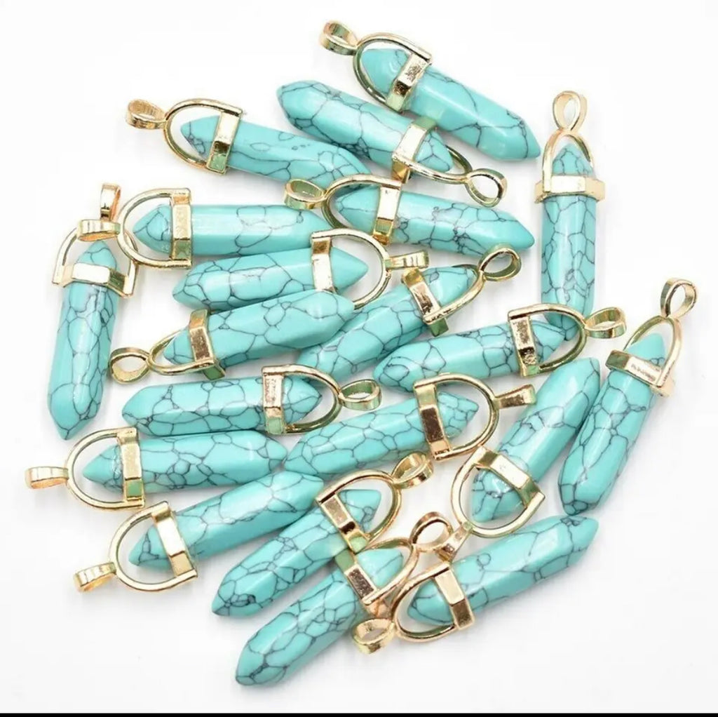 1pc Natural Turquoise Stone Hexagonal Column Pendant