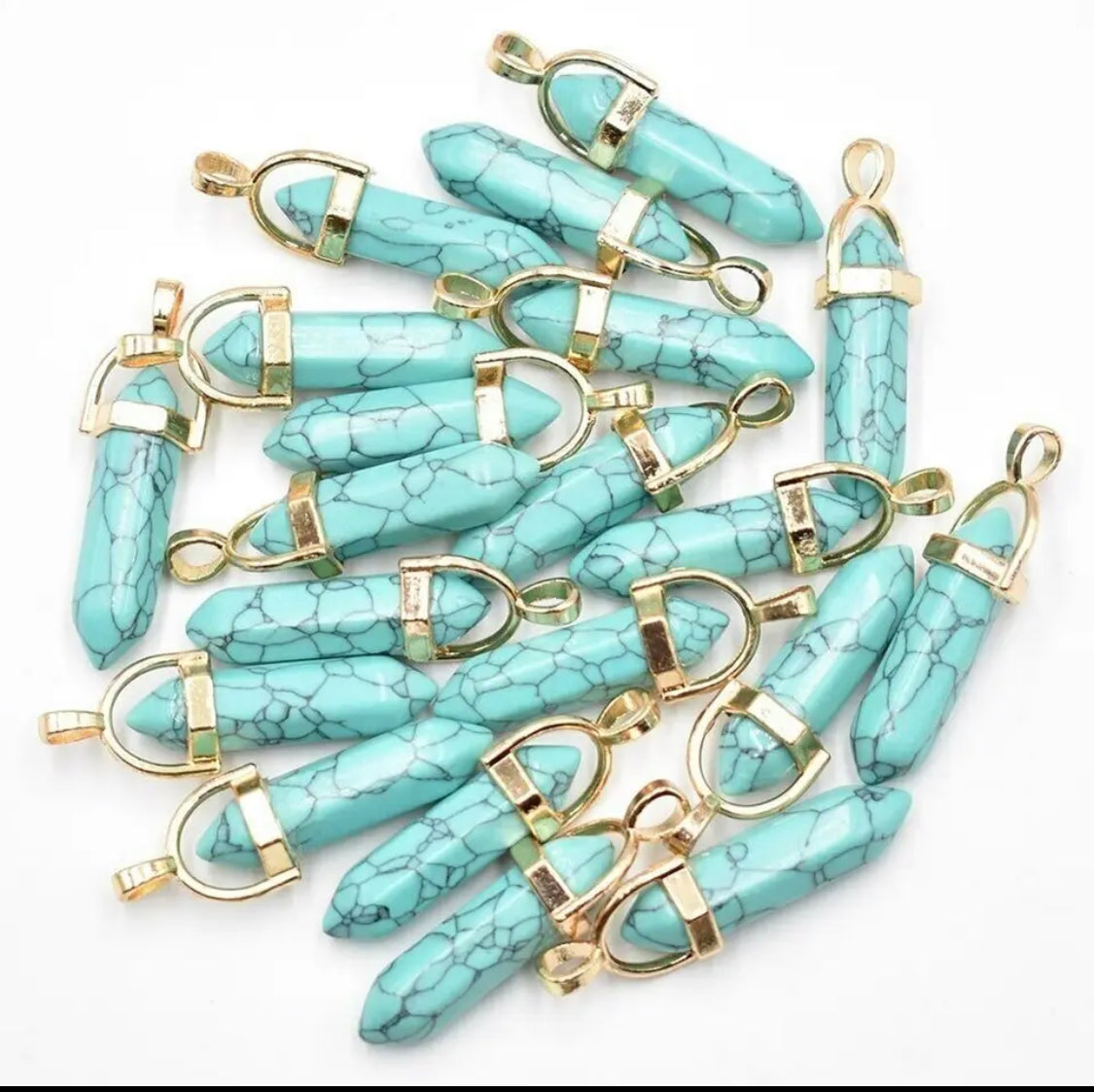 1pc Natural Turquoise Stone Hexagonal Column Pendant
