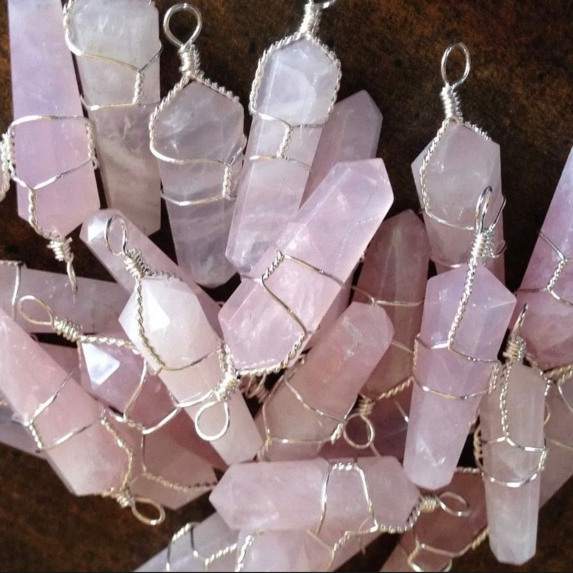Rose Quartz Wire Wrap Pendant Handmade Chakra Crystal Necklace