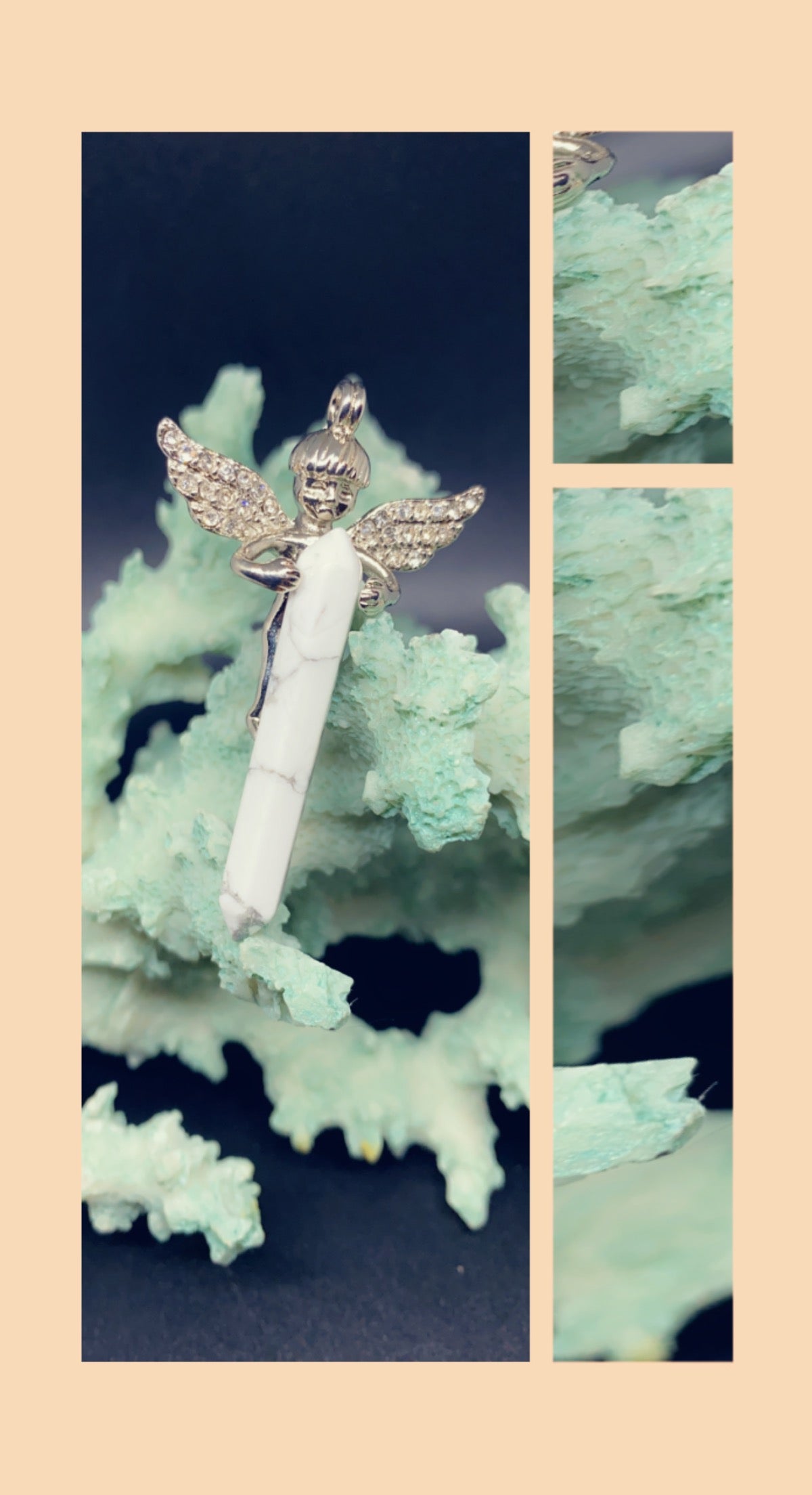 White Turquoise  Angel Pendant