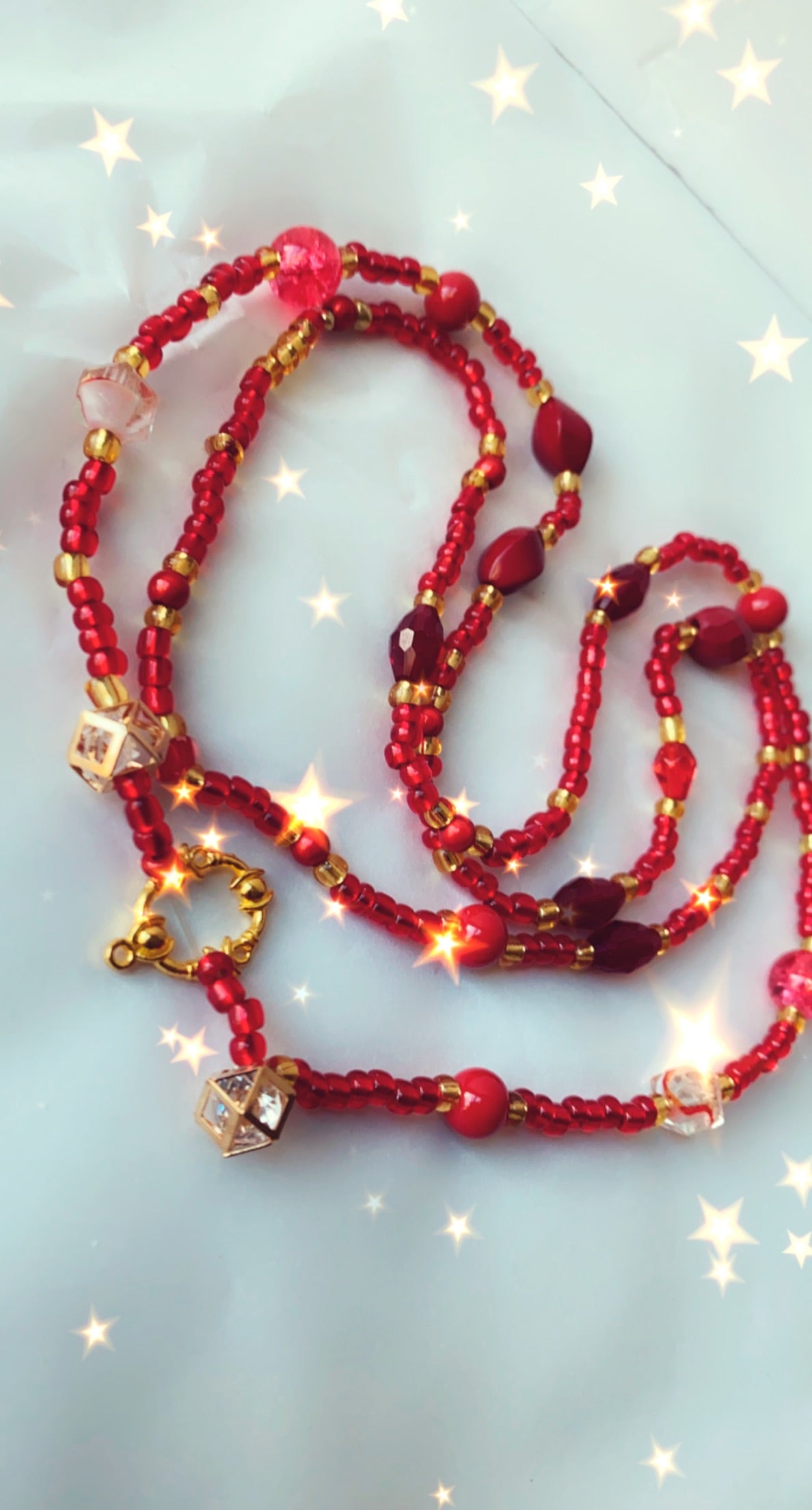Fire  crystals and garnet gemstones waist beads