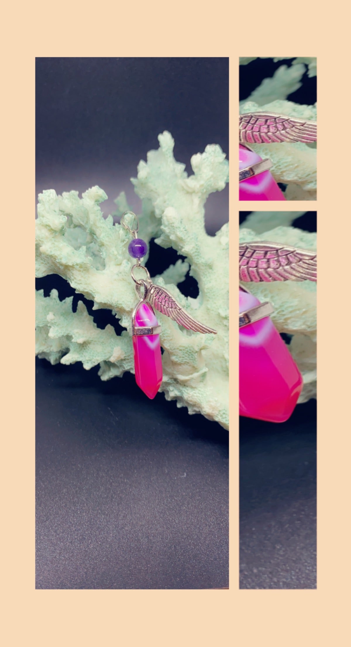 Rose Agate Amethyst Pendant