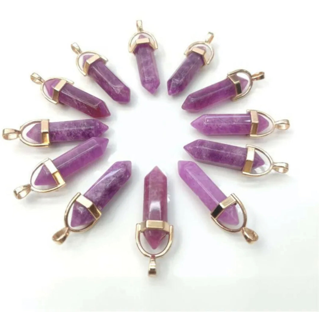 1pc Natural Purple Lepidolite Stone Hexagonal Column Pendant Jewelry