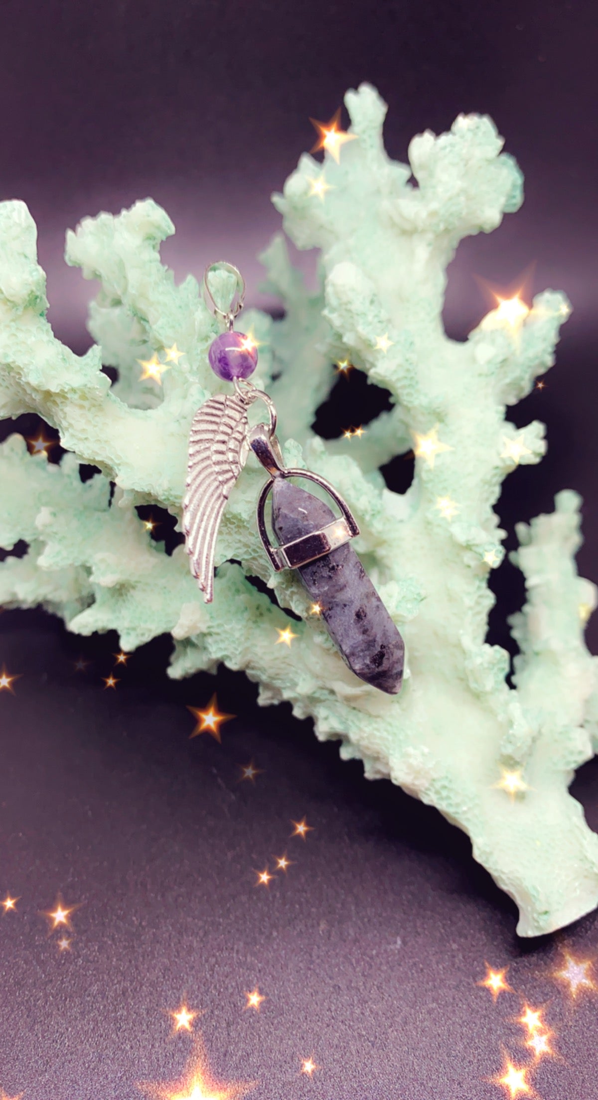 Amethyst Angel Wing Silver Chakra Healing