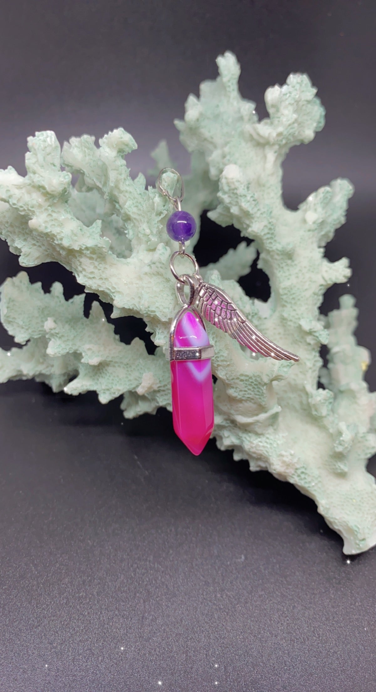 Rose Agate Amethyst Pendant