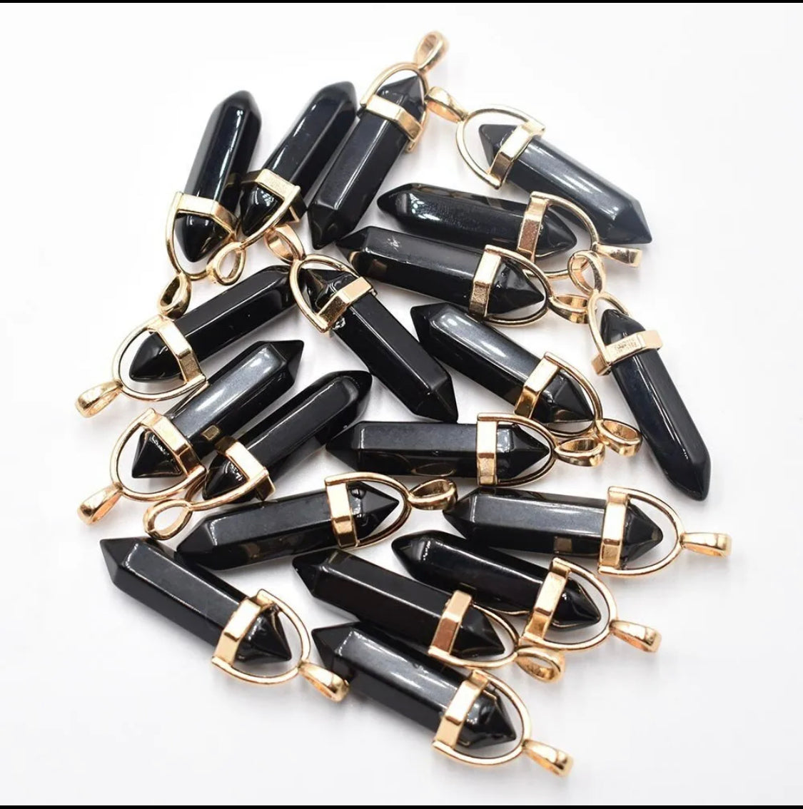 (1pc) Natural Obsidian Stone Hexagonal Column Pendant